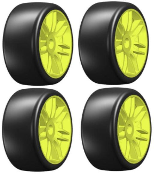 GRP GT T02 Slick S2 XSoft Mounted Belted Tires Spoked (4) 1/8 Buggy YELLOW - PowerHobby