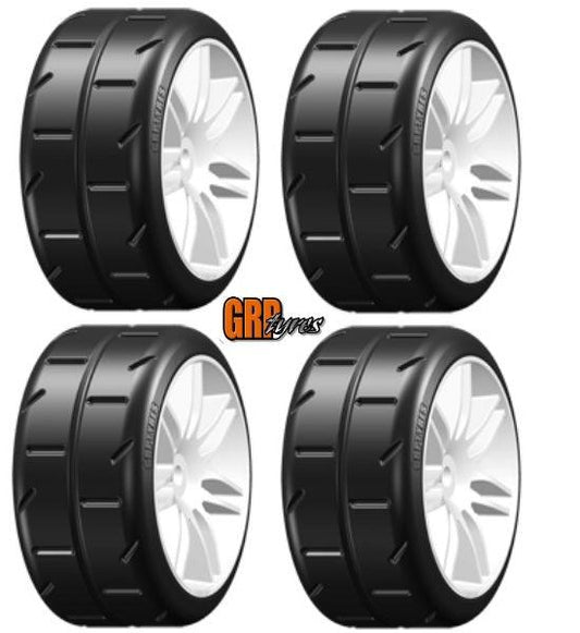 GRP GTH01-S5 GT T01 REVO S5 Medium Belted Tires / Wheels (4) 1/8 Buggy WHITE - PowerHobby