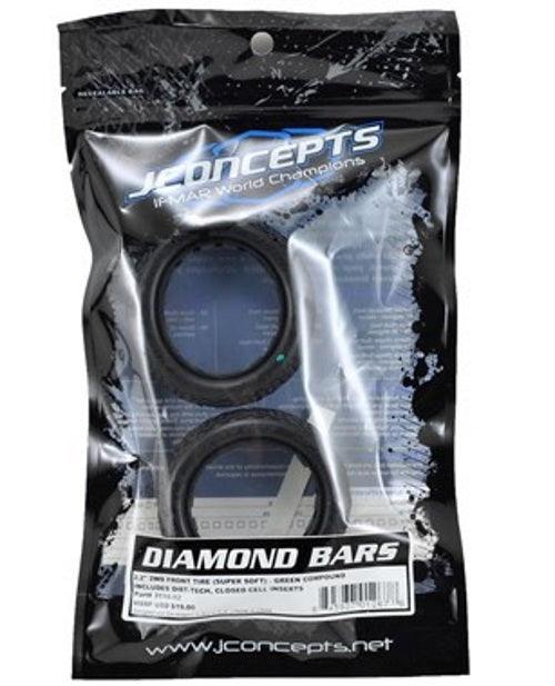 JConcepts 3116-02 Diamond Bars 2.2" 2WD Front Buggy Tire (2) (Green Compound) - PowerHobby