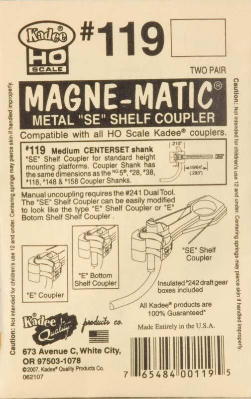 Kadee #119 Magne-Matic Metal SE Shelf Couplers (4) - PowerHobby