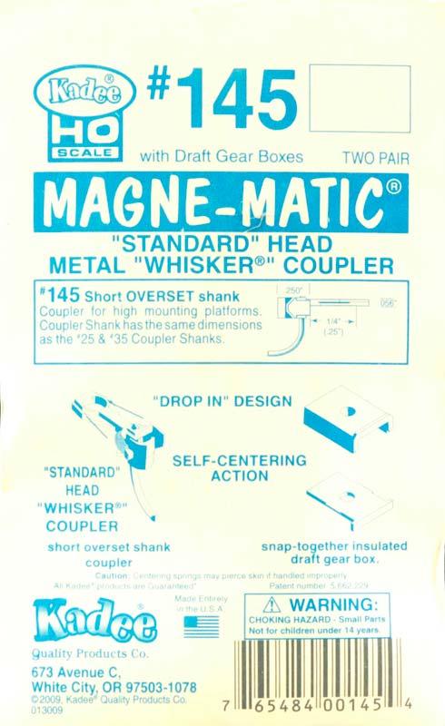 Kadee #145 HO Scale Magne-Matic Standard Head Metal Whisker Couplers 1/4" (4) - PowerHobby