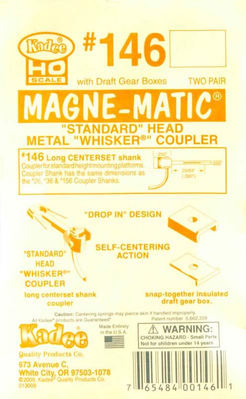 Kadee #146 HO Magne-Matic Standard Head Metal Long Whisker Couplers 1/4" (4) - PowerHobby