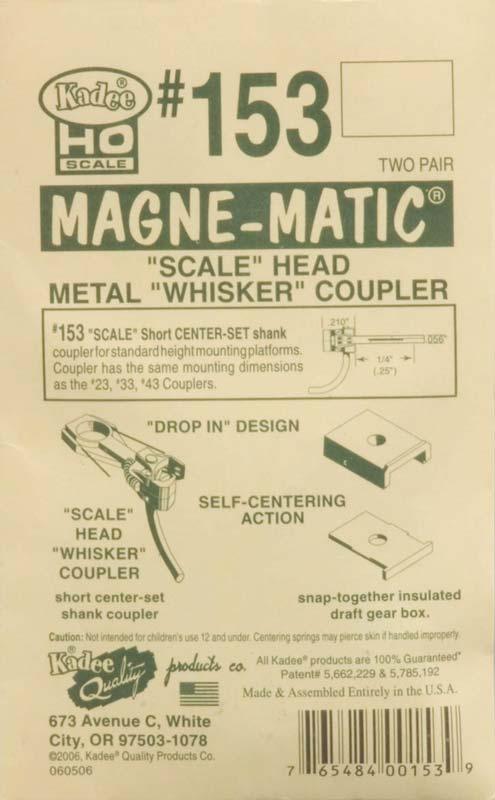 Kadee #153 HO Magne-Matic Scale Head Metal Whisker Couplers 1/4" (4) - PowerHobby