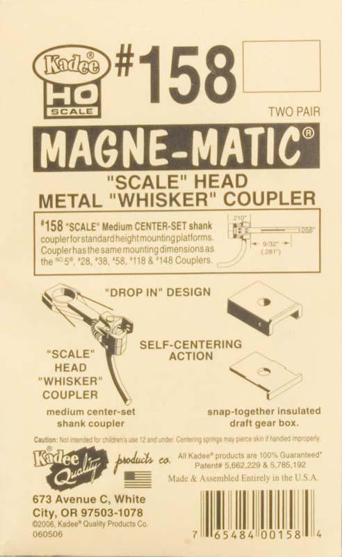 Kadee #158 HO Magne-Matic Scale Head Metal Whisker Couplers 9/32" (4) - PowerHobby