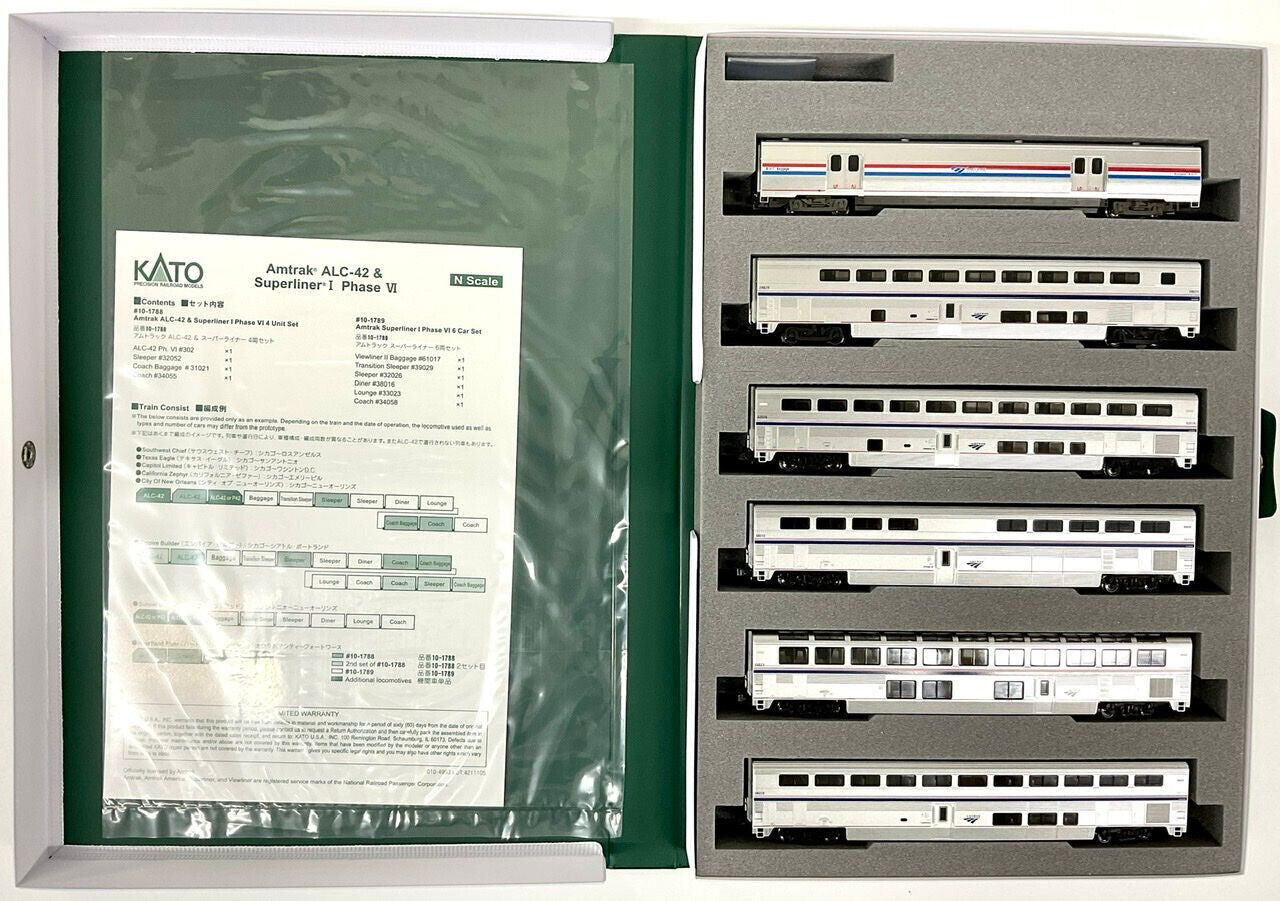 Kato N Scale 10-1789 Amtrak Superliner I Phase VI 6 Car Set w/Bookcase - PowerHobby