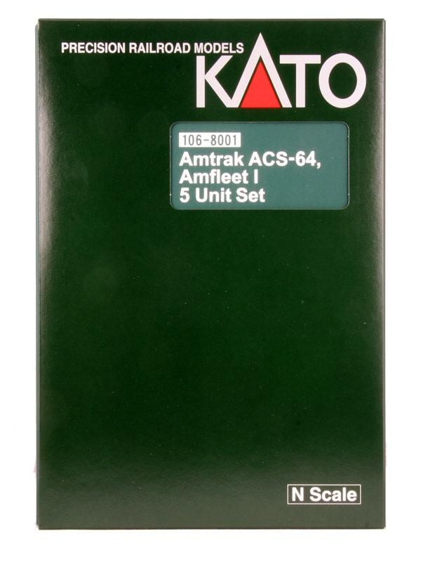 Kato 106-8001 N Amtrak ACS-64 and Amfleet I Phase VI 5-Unit w Bookcase Set - PowerHobby