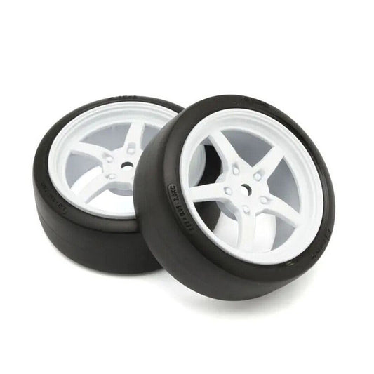 Kyosho FATH705WD Pre-Mounted Drift Tire FZ02 & 5 Spoke White Wheels (2Pcs) - PowerHobby