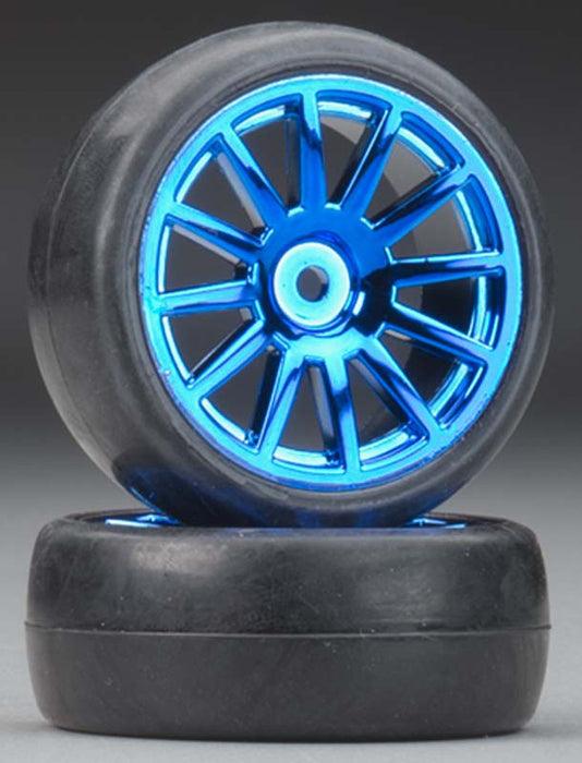 Traxxas 7573R LaTrax Rally Tires / Wheels Assembled / Glued 12-Spoke Blue (2) - PowerHobby