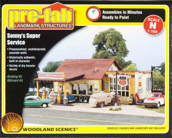 Woodland Scenics PF5203 N Pre-Fab Sonny's Super Service Structure Kit - PowerHobby