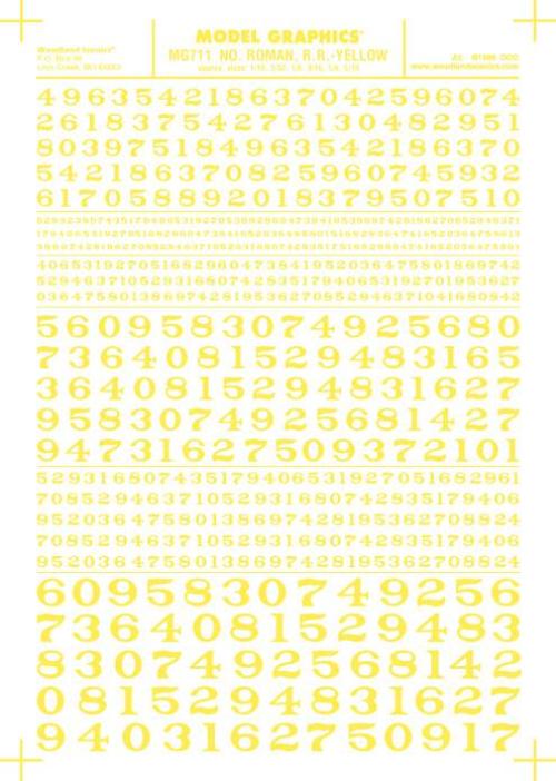 Woodland Scenics MG711 Roman R.R. Numbers Yellow 1/16-5/16" Train Decal Sheet - PowerHobby