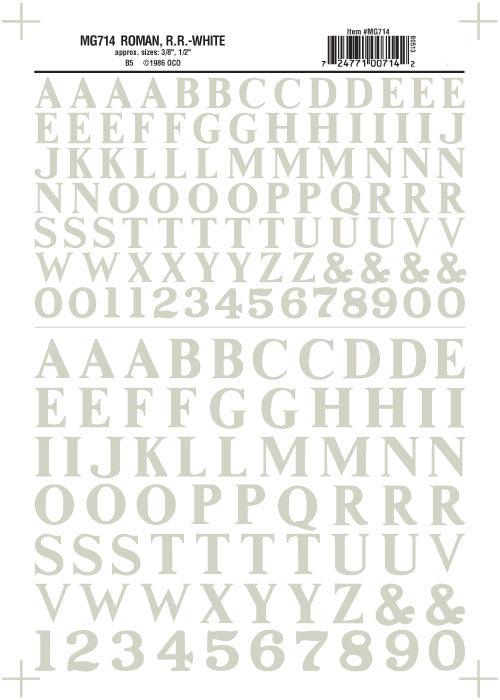 Woodland Scenics MG714 Roman R.R. Letters White 3/8-1/2" Train Decal Sheet - PowerHobby