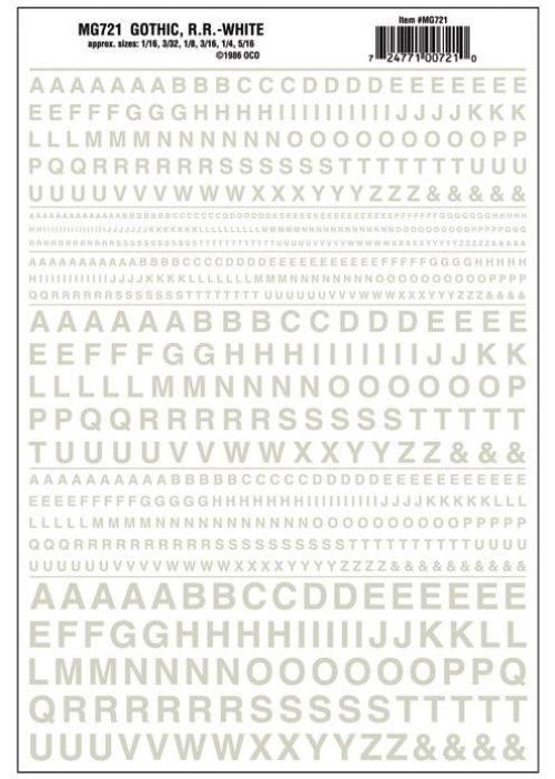 Woodland Scenics MG721 Gothic R.R. Letters White 1/16-5/16
