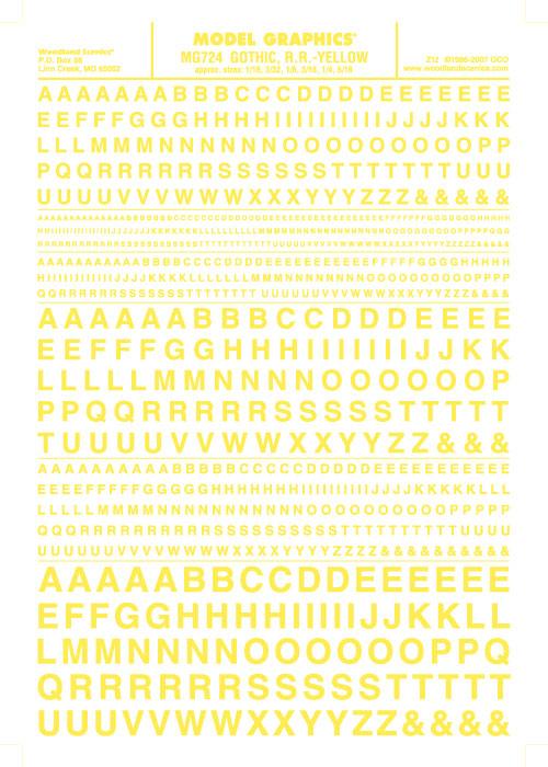 Woodland Scenics MG724 Gothic R.R. Letters Yellow 1/16-5/16