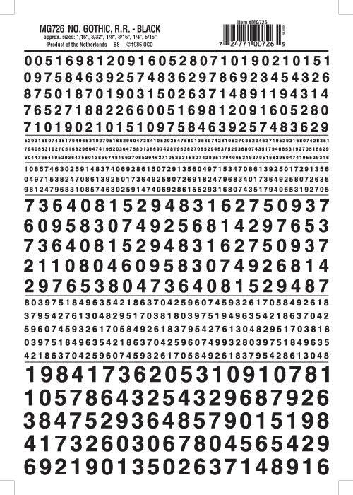 Woodland Scenics MG726 Gothic R.R. Numbers Black 1/16-5/16