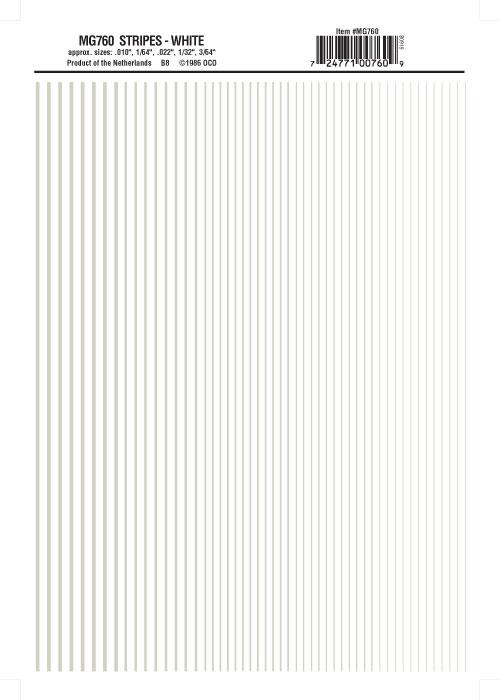 Woodland Scenics MG760 Stripes White .010 - 3/64" Train Decal Sheet - PowerHobby