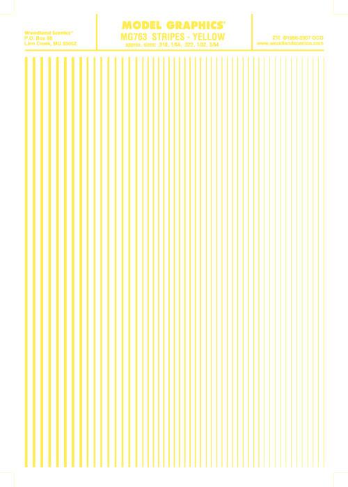 Woodland Scenics MG763 Stripes Yellow .010 - 3/64" Train Decal Sheet - PowerHobby