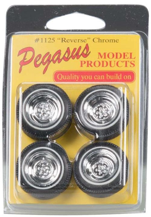 Pegasus Hobbies 1125 1/24-1/25 Chrome Reverse Rims/Tires Plastic Model (4) - PowerHobby