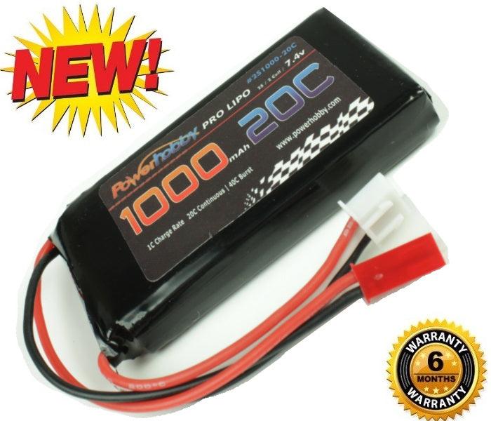 Powerhobby 2S 7.4V 1000mah 20c Lipo Battery with Just Connector - PowerHobby