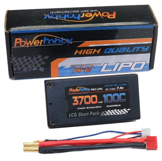 Powerhobby 2S 7.4V 3700mAh 100C SHORTY LITE Hardcase LiPo Battery w Deans - PowerHobby