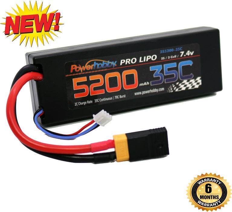 Powerhobby 2s 7.4v 5200mah 35c Lipo Battery w XT60 Plug + Adapter - PowerHobby