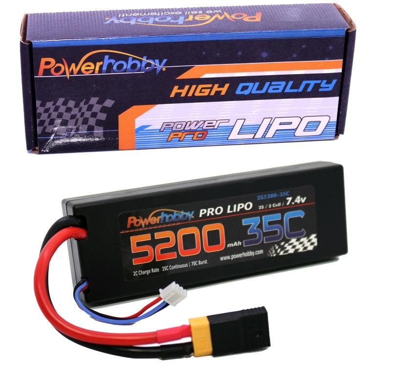 Powerhobby 2s 7.4v 5200mah 35c Lipo Battery w XT60 Plug + Adapter - PowerHobby