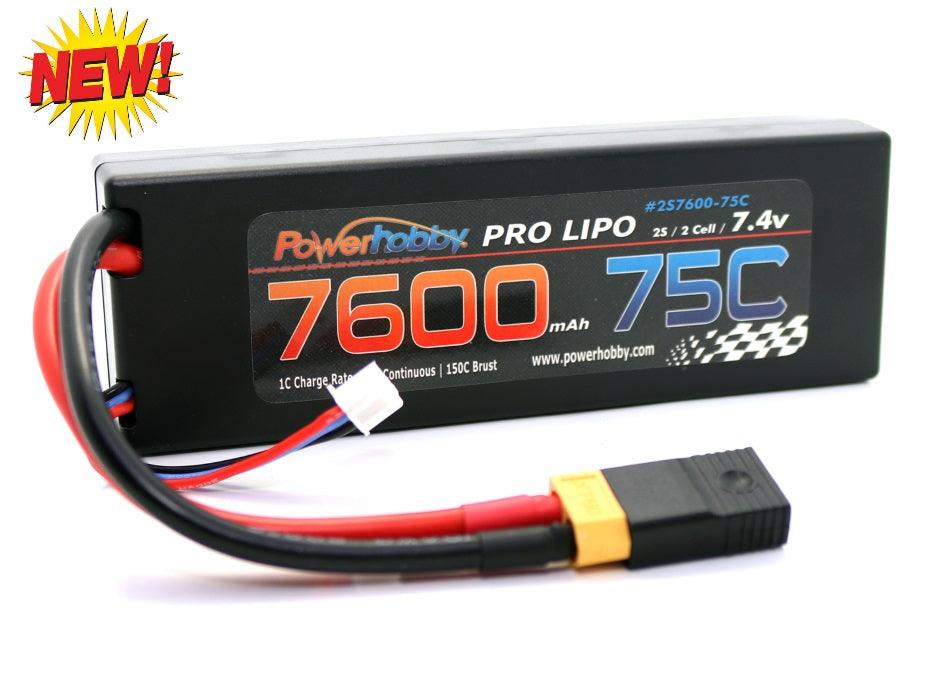 Powerhobby 2s 7.4v 7600mah 75c Lipo Battery w XT60 Plug + Adapter - PowerHobby