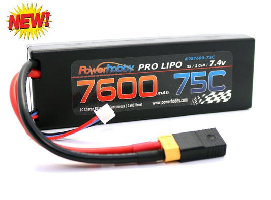 Powerhobby 2s 7.4v 7600mah 75c Lipo Battery w XT60 Plug + Adapter - PowerHobby