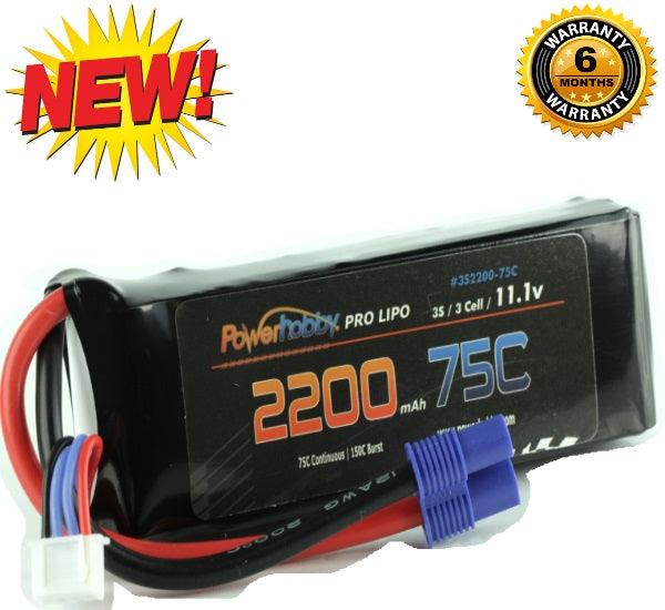 Powerhobby 3S 11.1V 2200mAh 75C Lipo Battery Pack w EC3 Plug  3-Cell - PowerHobby