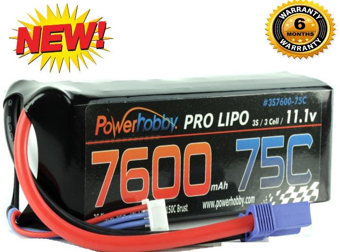 Powerhobby 3S 11.1v 7600mAh 75C Lipo Battery w EC5 Plug - PowerHobby