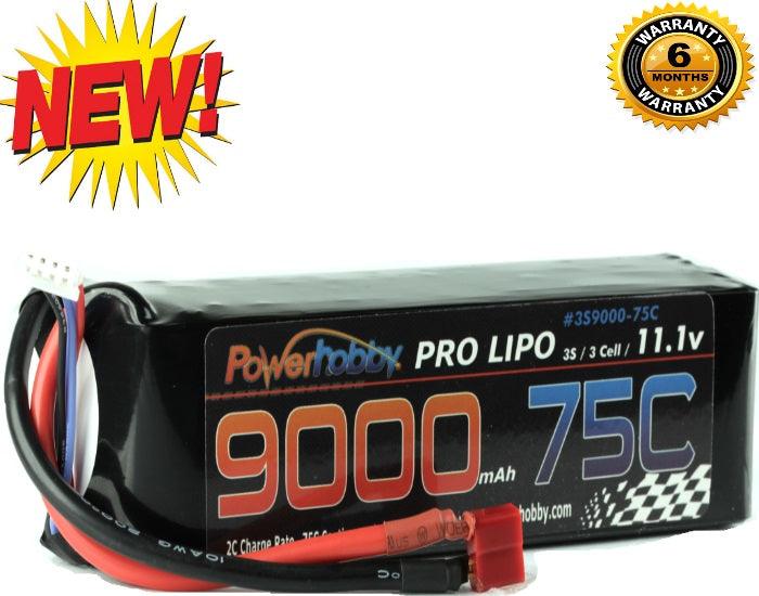 PowerHobby 3S 11.1V 9000mAh 75C Lipo Battery Pack w Deans Plug 3-Cell - PowerHobby