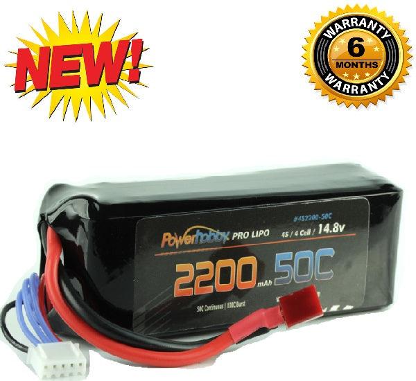 Powerhobby 4s 14.8v 2200mah 50c Lipo Battery w Deans Plug 4-Cell - PowerHobby