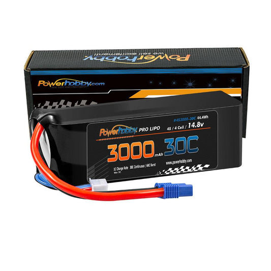 Powerhobby 4s 14.8v 3000mah 30C-60C Lipo Battery w EC3 Plug 4-Cell - PowerHobby