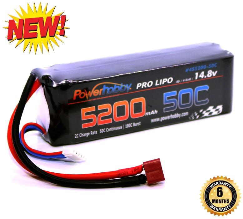 Powerhobby 4S 14.8V 5200mAh 50C Lipo Battery Soft Case 4-Cell w Deans Plug - PowerHobby