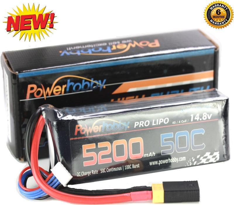 Powerhobby 4s 14.8v 5200mah 50c Lipo Battery w XT60 Plug + Adapter - PowerHobby
