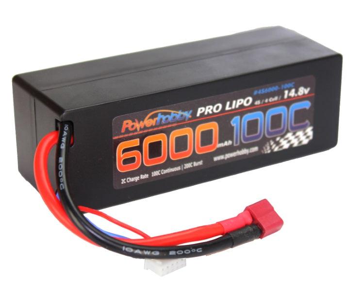 Powerhobby 4s 14.8v 6000mah 100c Lipo Battery w Deans plug Hard Case - PowerHobby