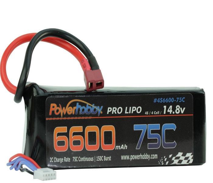 PowerHobby 4S 14.8V 6600mAh 75C-150C Lipo Battery Pack Deans Plug 4-Cell - PowerHobby