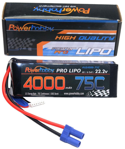 Powerhobby 6S 22.2v 4000mah 75c Lipo Battery w EC5 Plug - PowerHobby