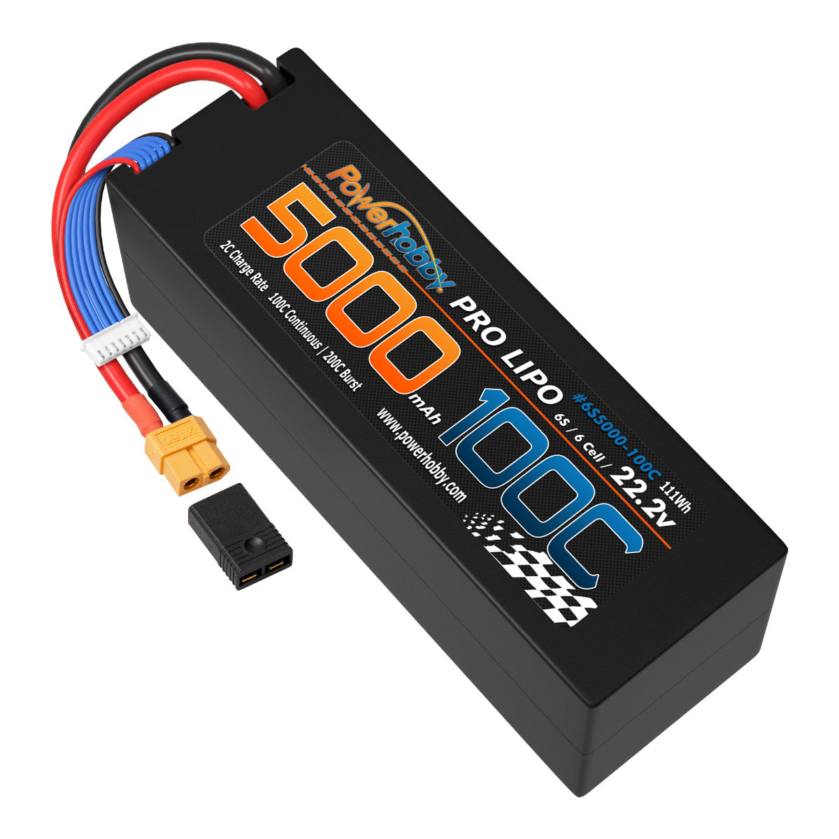 Powerhobby 6s 22.2v 5000mah 100c Lipo Battery w XT60 + Adapter Hard Case 6-Cell - PowerHobby
