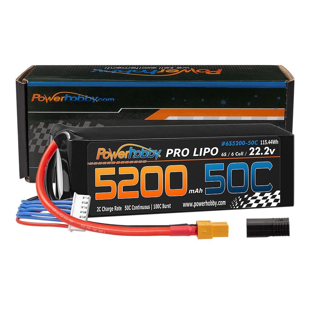 Powerhobby 6S 22.2V 5200mAh 50C Lipo Battery w xt60 Plug + Adapter - PowerHobby