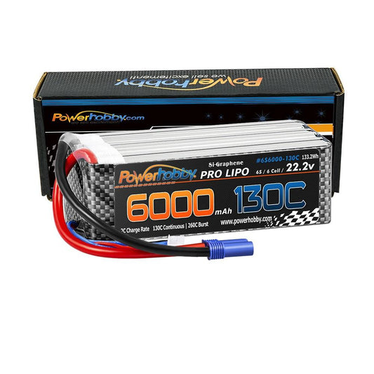 Powerhobby 6s 22.2V 6000mah 130C-260C Lipo Battery With EC5 Plug 6-Cell - PowerHobby