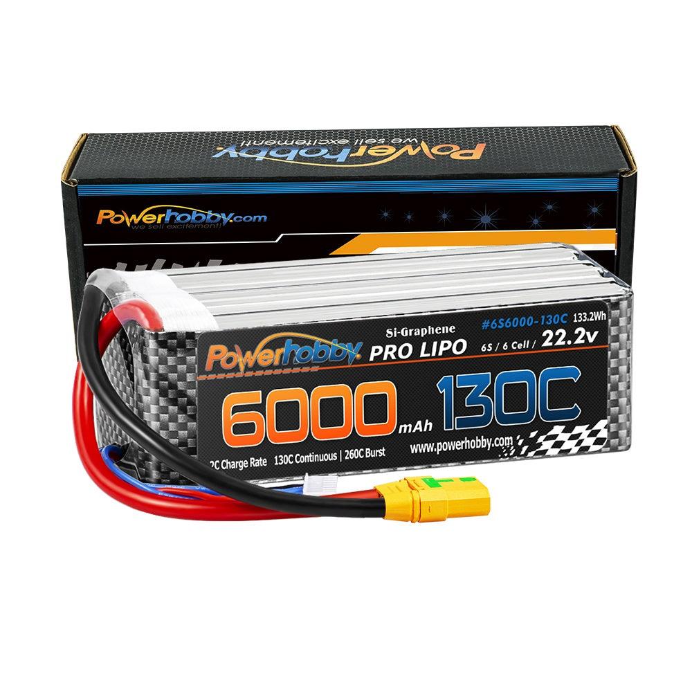 Powerhobby 6s 22.2V 6000mah 130C-260C Lipo Battery With XT90 Plug 6-Cell - PowerHobby