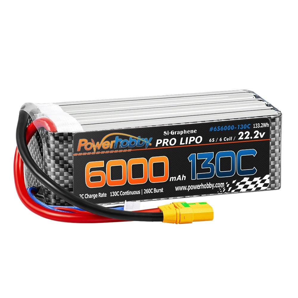Powerhobby 6s 22.2V 6000mah 130C-260C Lipo Battery With XT90 Plug 6-Cell - PowerHobby