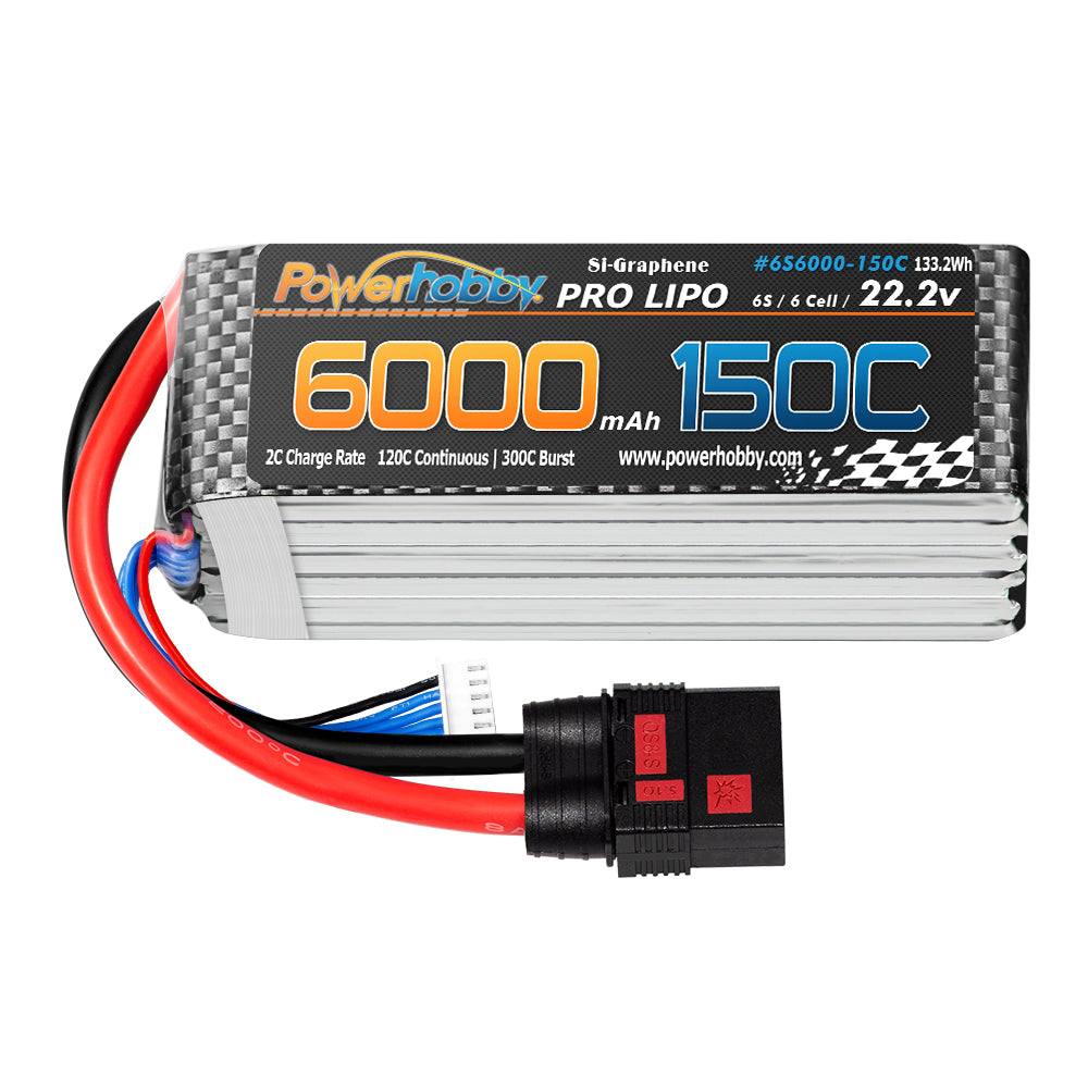 Powerhobby XTREME 6s 22.2V 6000mah 150C-300C Lipo Battery W QS8 Plug 8AWG Wire - PowerHobby