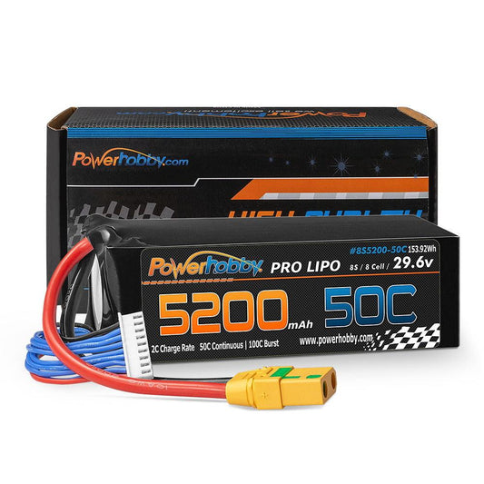 Powerhobby 8S 29.6V 5200mah 50c Lipo Battery w XT90 Plug - PowerHobby