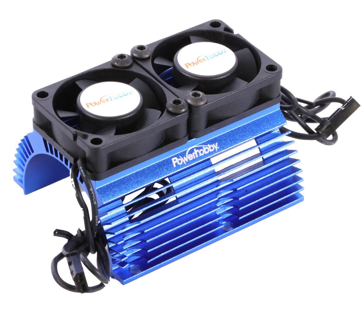 Powerhobby Heat Sink w Twin Turbo High Speed Cooling Fans 1/8 Motors Blue - PowerHobby
