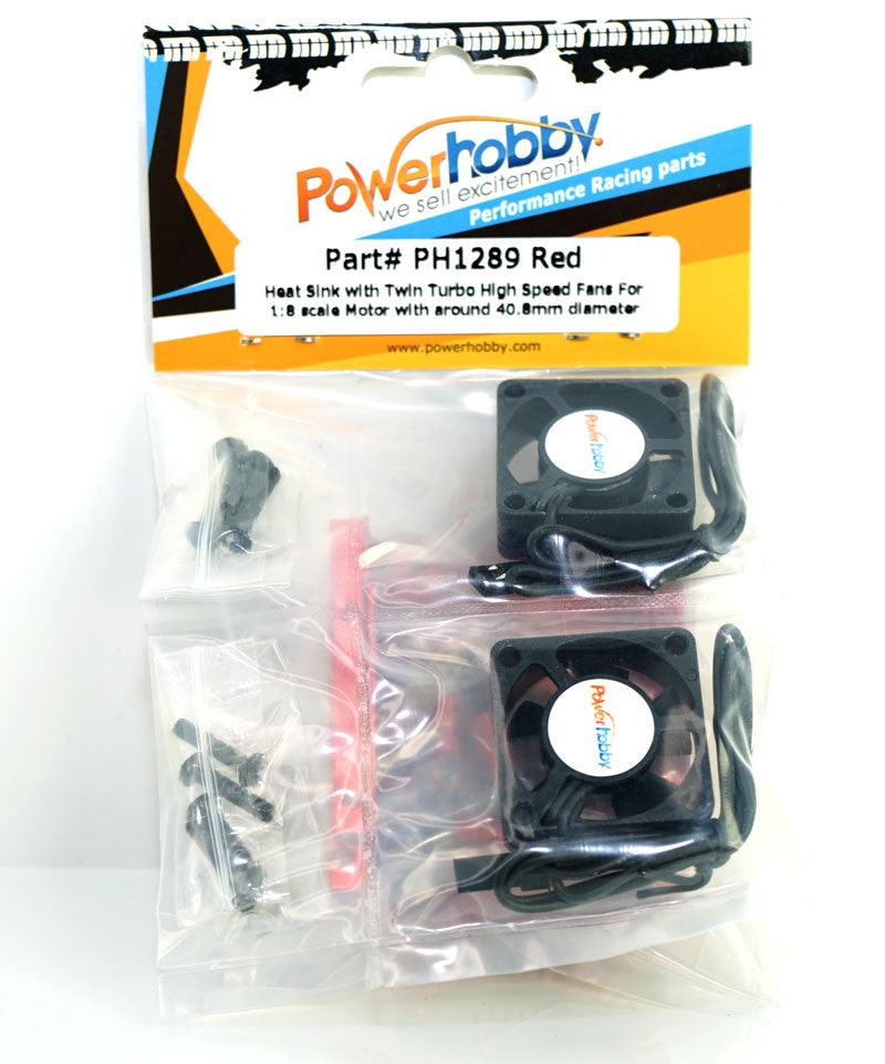 Powerhobby Heat Sink w Twin Turbo High Speed Cooling Fans 1/8 Motors RED - PowerHobby