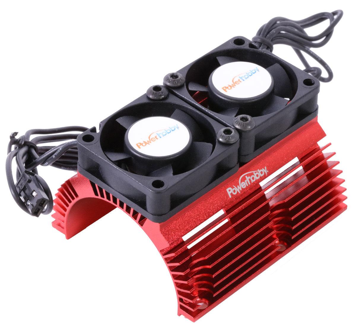 Powerhobby Heat Sink w Twin Turbo High Speed Cooling Fans 1/8 Motors RED - PowerHobby
