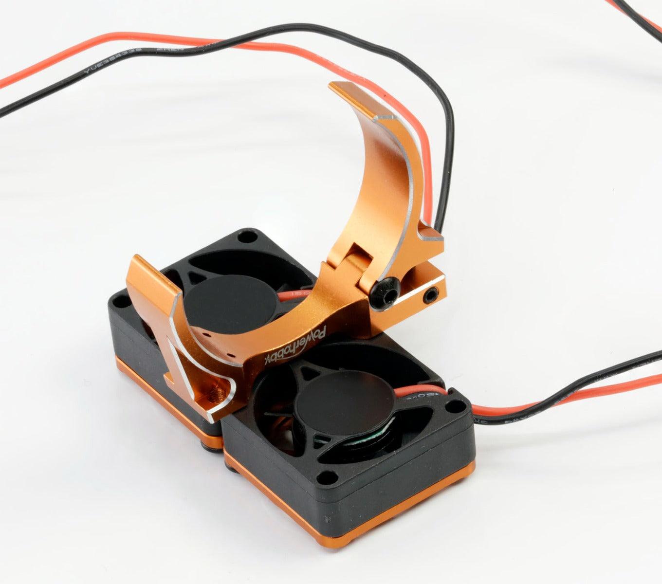 Powerhobby 1/8 Aluminum Heatsink High Speed 30mm Twin Turbo Cooling Fans 28K Orange - PowerHobby