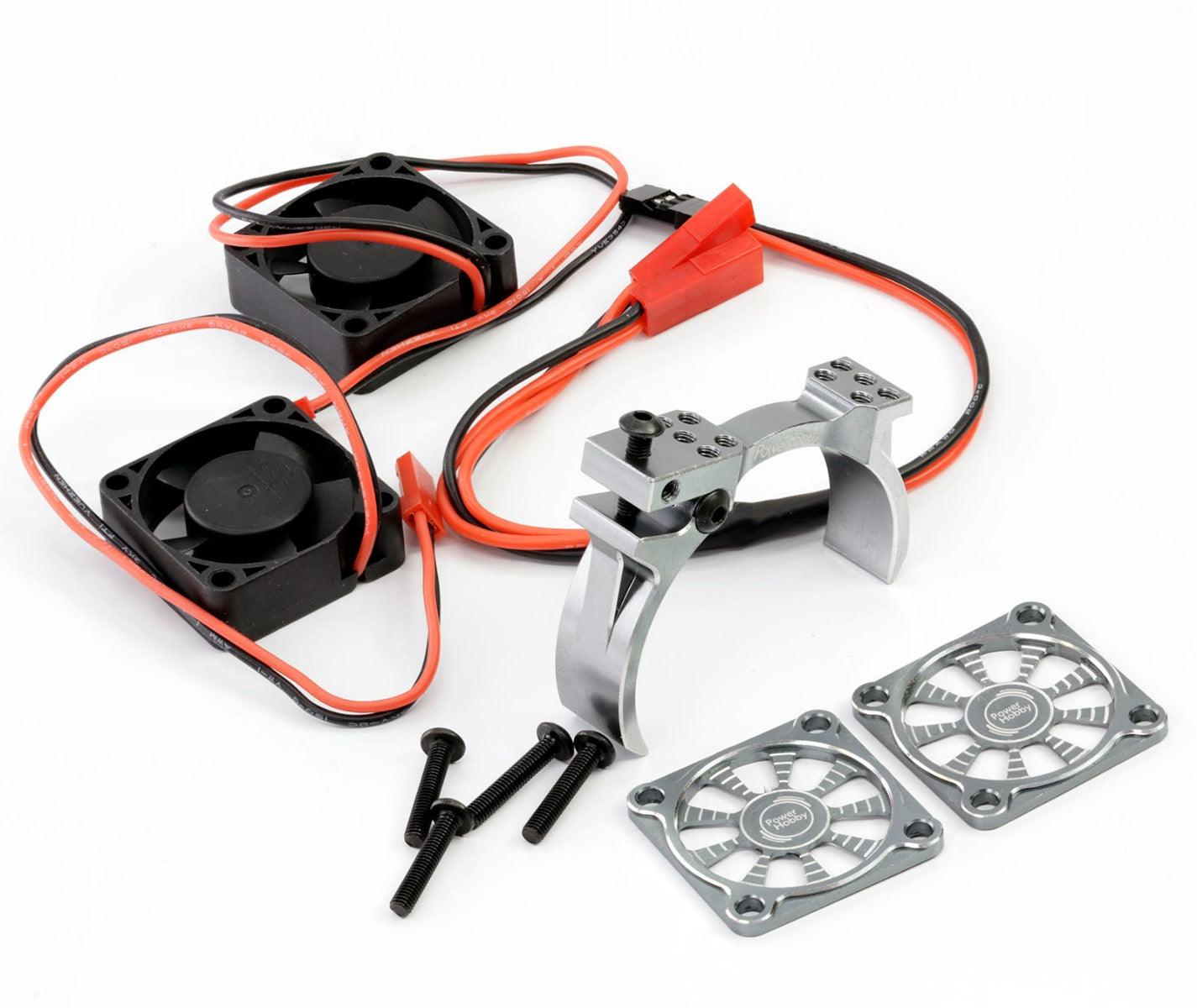 Powerhobby 1/10 Car Aluminum Heatsink 30mm Twin Turbo Cooling Fans Mount Gun - PowerHobby