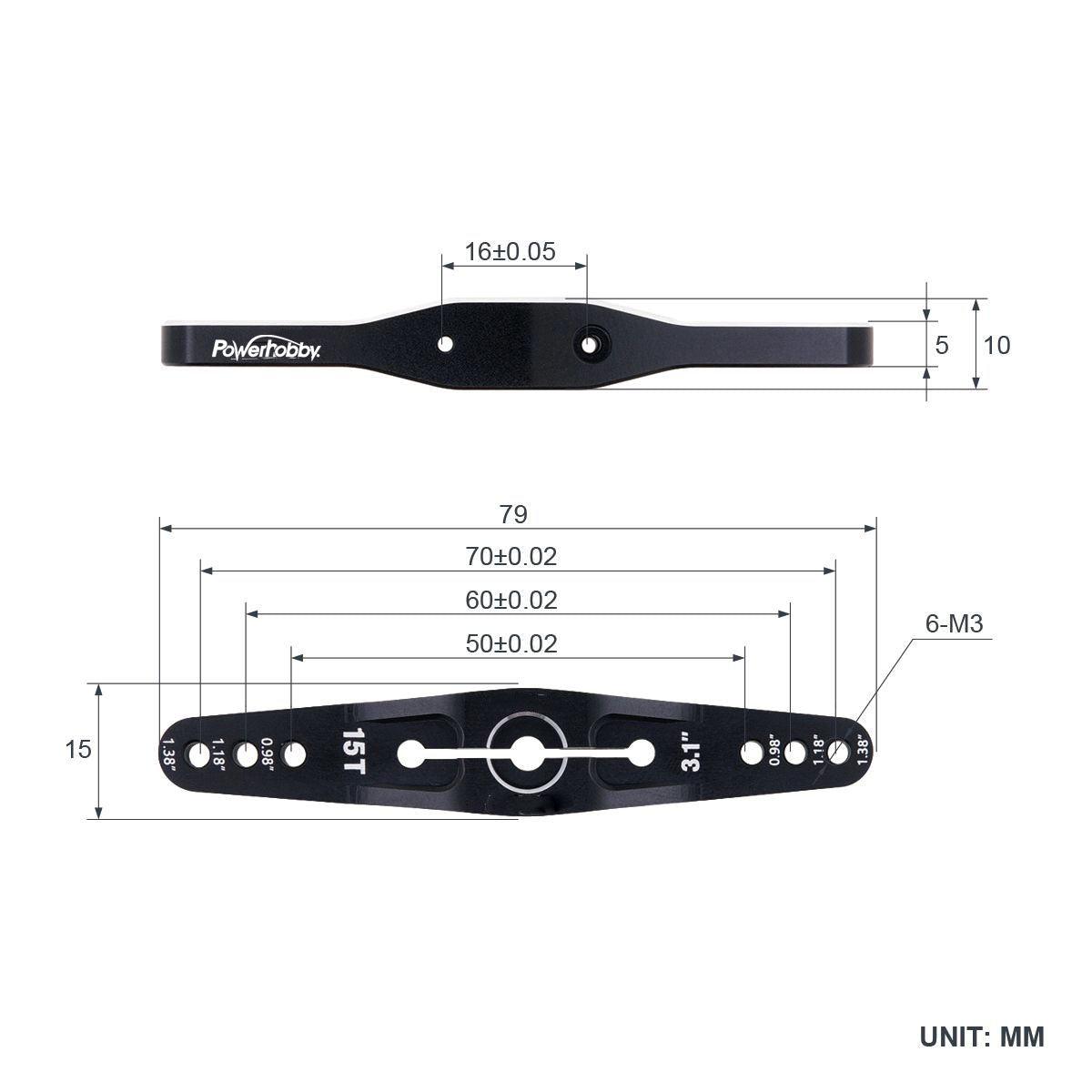 Powerhobby 15T Spline Aluminum Double Horn Arm For 1/5 scale Servo - PowerHobby